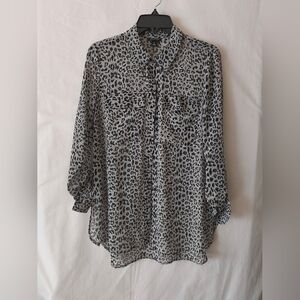 Chic Sheer Leopard Print Blouse With Tie-Up Sleeves